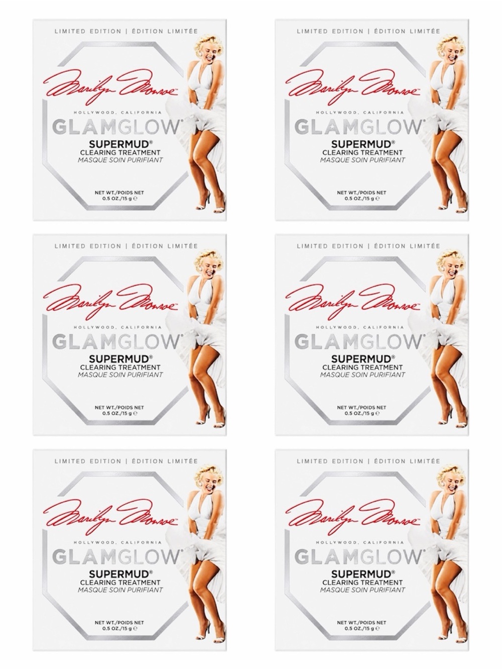 X6 GLAMGLOW MARILYN MONROE SUPERMUD CLEARING TREATMENT 15G - BNIB